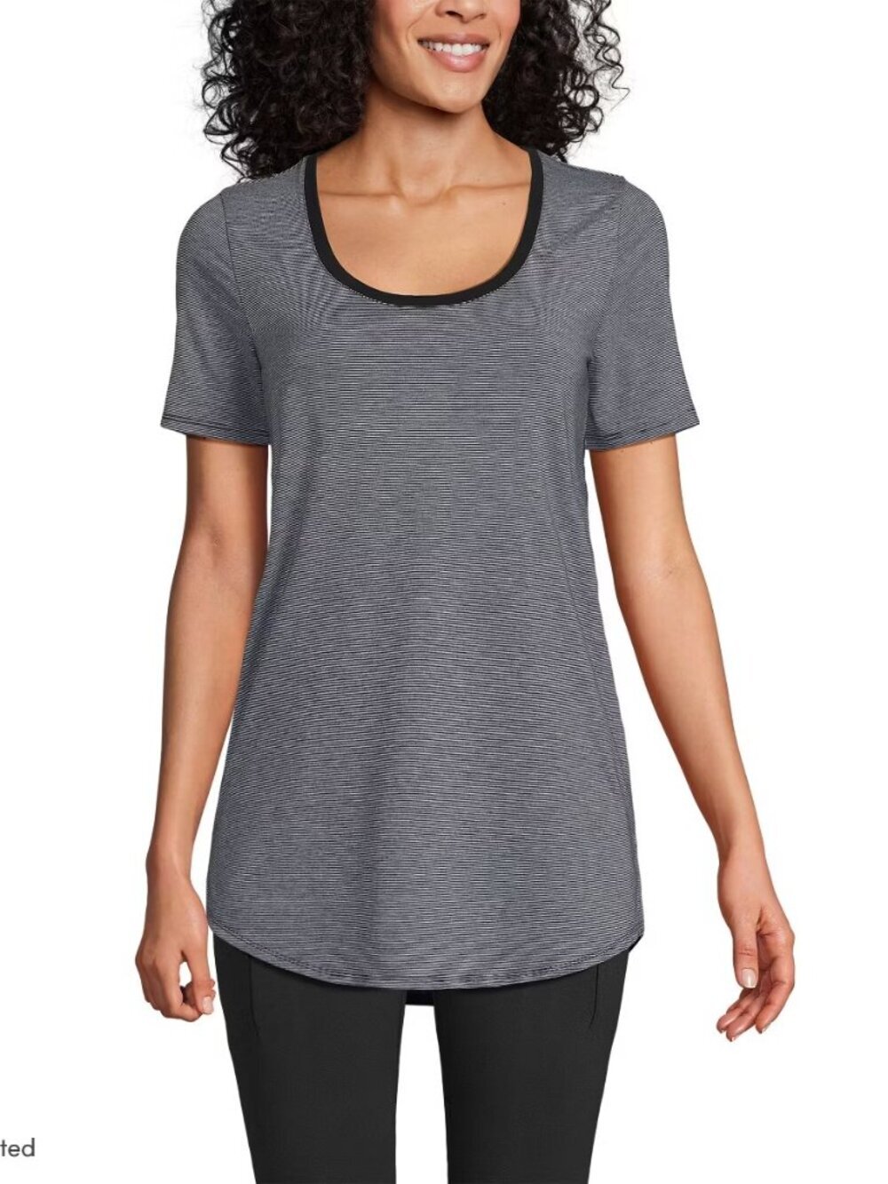 2/$30 Lands' End Power Performance Scoop Neck Curved Hem Tee Pinstripe 1X #A2787
